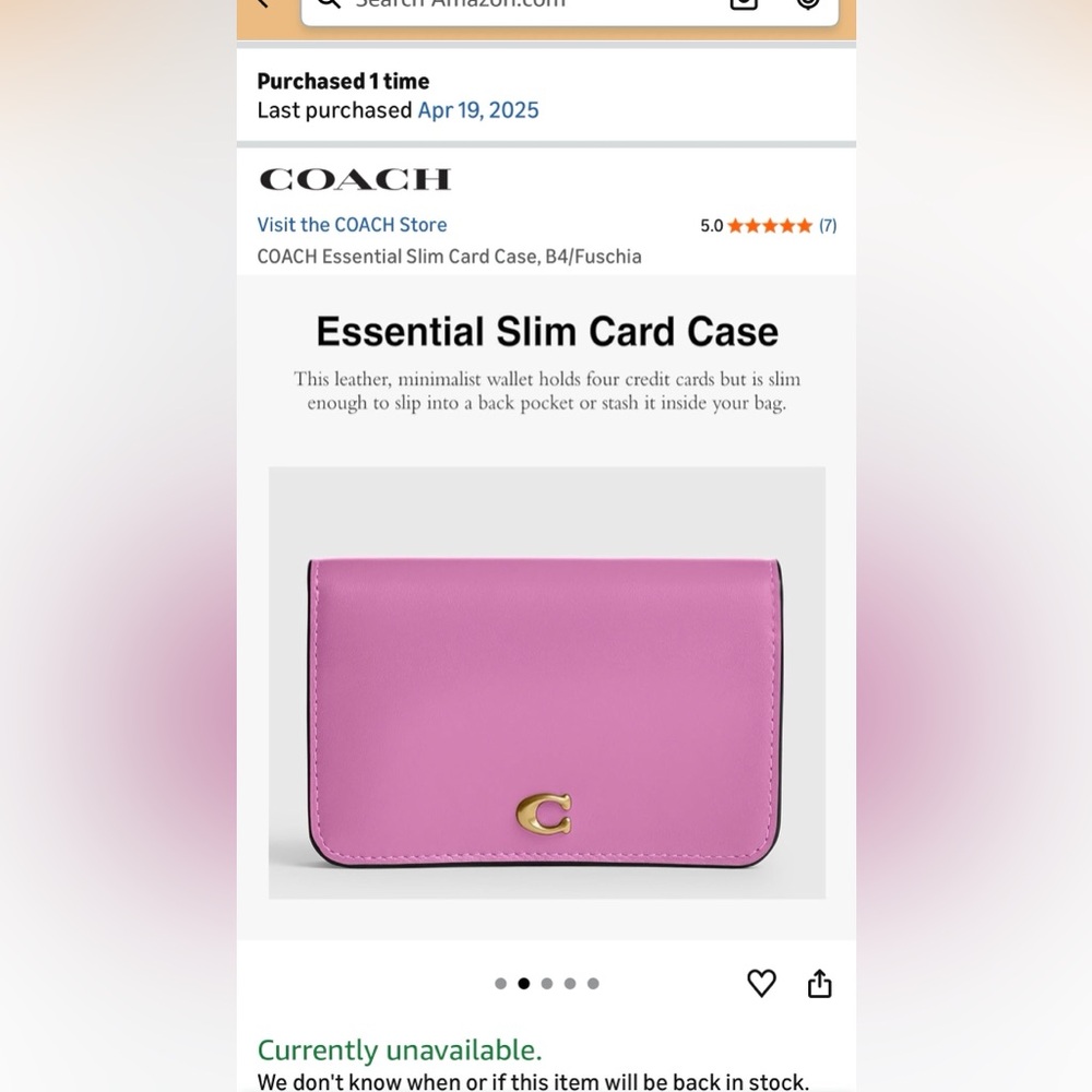 Coach Essential Slim Card Case Fuchsia